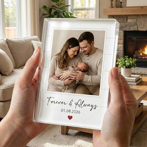 Custom Couple Photo Acrylic Block, Personalized Trading Card Desk Name Plate For Family, Valentines Day Gift For Him, Anniversary Keepsake