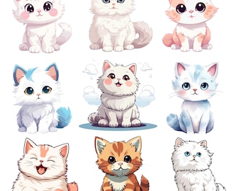 Cute Cat Clipart Bundle, Kitten Graphics (Digital Download)