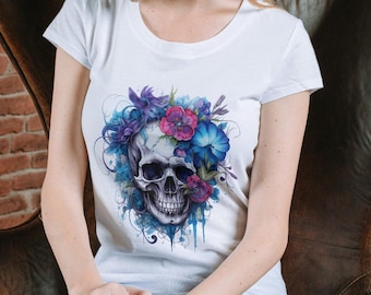 Clipart de sublimación de calavera floral: PNG de alta resolución (descarga digital)