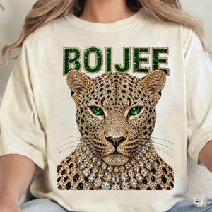 Boujee Leopard Cheetah PNG: Rhinestone Diamond Necklace Luxury Wild Cat GlamDTFDigital Download image 3