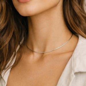 Sterling Silver Wire Collar Choker Necklace – Minimalist .925 Wire Silver Wire Necklace, Modern Everyday Layering Necklace Gift for Her