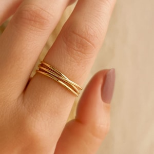 14K Gold Fill Fidget Ring für Angst | 14K Gold Fill Spinner Ring | Beruhigender Minimal Ring | Stress Relief Schmuck | Dreifaltigkeitsring
