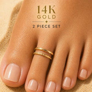 14K Gold Toe Ring Set – Adjustable Stackable Toe Rings, Minimalist Waterproof Summer Jewelry Gold Filled Or Solid Gold Toe Ring Gift For Her