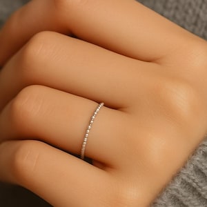 Delicate Beaded 925 Sterling Silver Ring • Super Thin Dainty Band • Minimalist Stacking Ring