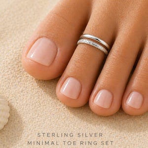 Adjustable Sterling Silver Toe Ring Set of 2 – Sparkle Toe Rings, Stackable .925 Toe Ring, Gift for Her - Minimalist Every Day Jewelry