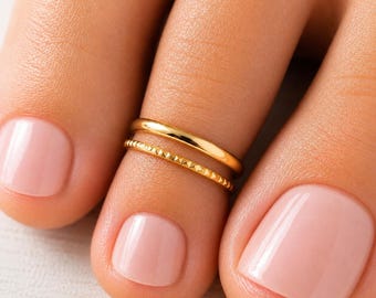 Ensemble de bagues d'orteil en or 14 carats - Bagues d'orteil scintillantes empilables réglables, cadeau minimaliste de bijoux d'été de plage imperméable pour elle - Bagues d'orteil blingy