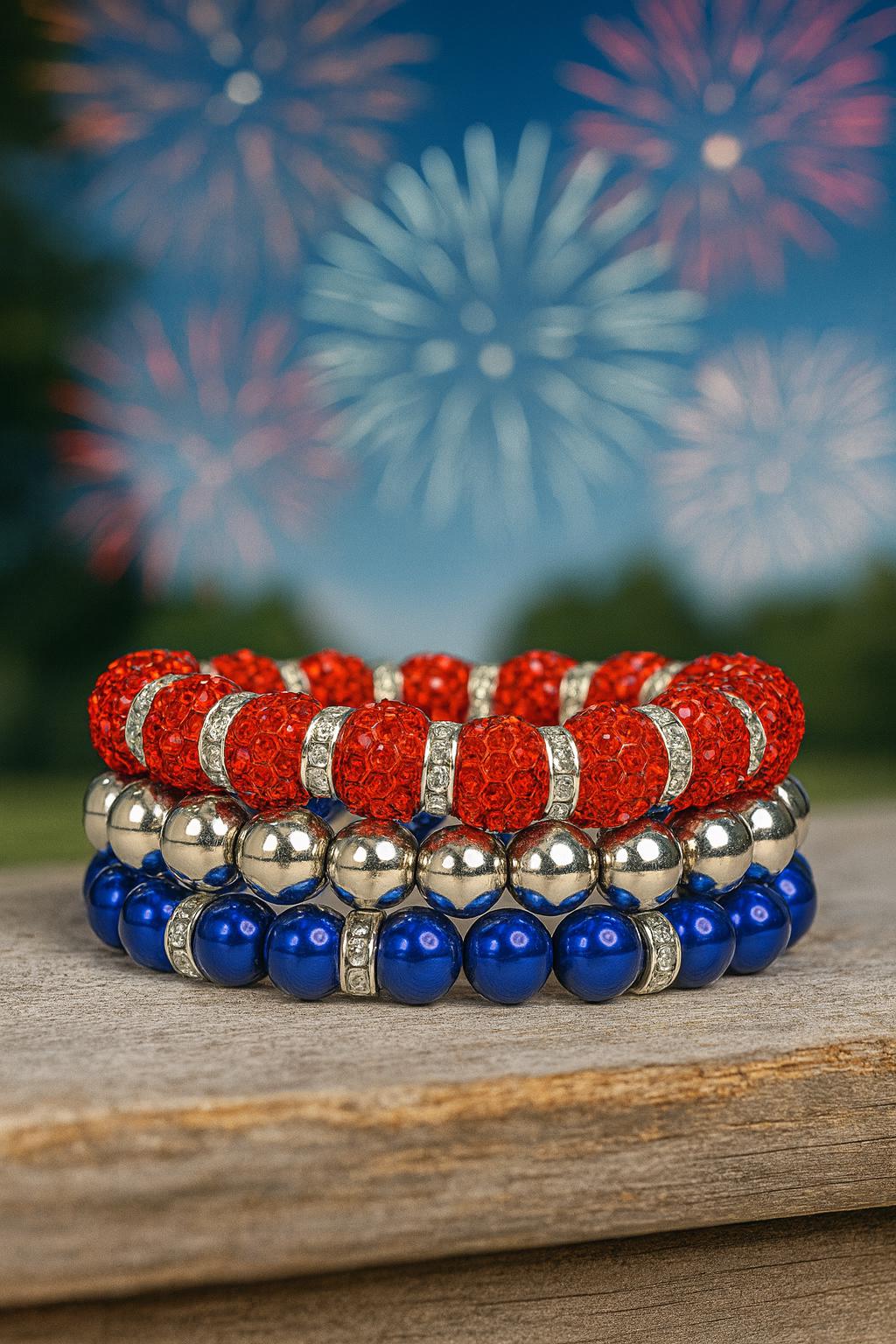 Patriotic Rhinestone Bracelet Set: Red, White & Blue 4th of  display picture 1