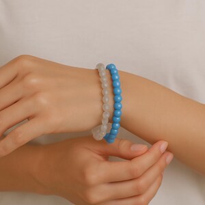 Blue and Clear Beaded Bracelet Set for Women – Stackable Crystal Bead Bracelets with Lobster Clasp – Handmade Jewelry Gift for Her