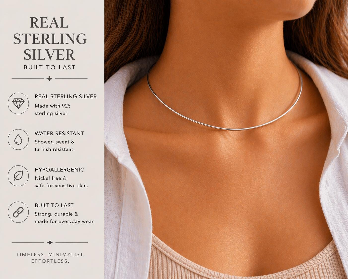Sterling Silver Choker Necklace – Minimalist 925 Silver Wire 