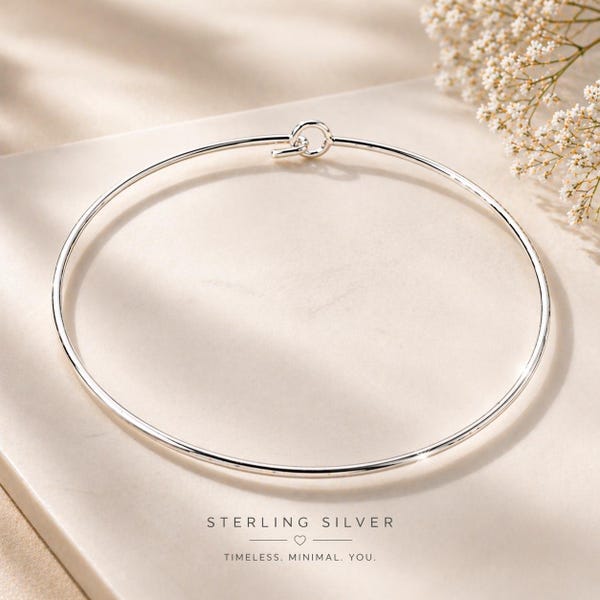 Sterling Silver Choker Necklace  Minimalist 925 Silver Collar Necklace, Dainty Wire Choker, Layering Necklace, Everyday Jewelry Gift for Her