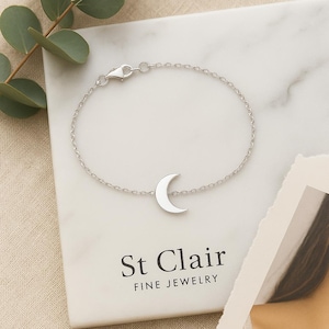 Minimalist Sterling Silver Crescent Moon Chain Bracelet – Dainty 925 Silver Moon Jewelry - St Clair Fine Jewelry - Celestial Jewelry