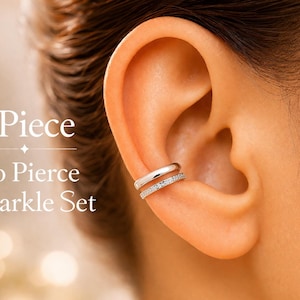 Sterling Silver Ear Cuff Set - No Pierce: Smooth & Sparkle Ear Cuffs by St Clair Fine Jewelry in Women's Jewelry Best Sellers - Minimalist