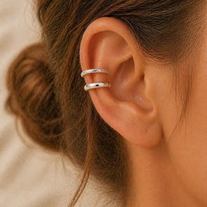 Sterling Silver Ear Cuff Set - No Pierce: Smooth & Sparkle Ear Cuffs by St Clair Fine Jewelry in Women's Jewelry Best Sellers - Minimalist
