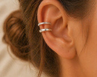 Sterling Silver Ear Cuff Set - No Pierce: Smooth & Sparkle Ear Cuffs by St Clair Fine Jewelry in Women's Jewelry Best Sellers - Minimalist