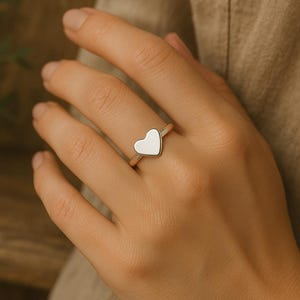 Sterling Silver Heart Ring– Minimalist Shiny Silver Band | Dainty Love Ring | Heart Jewelry Gift for Her | Stacking Ring | Promise Ring