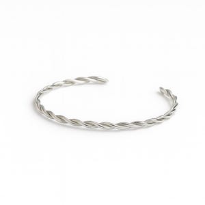 Bracciale rigido intrecciato in argento sterling - Bracciale aperto minimalista in stile corda, bracciale impilabile calibro 12, gioiello per tutti i giorni