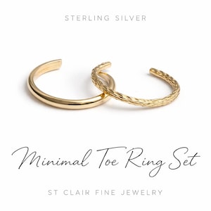 14k Gold Toe Ring Set of 2 – Solid Gold Adjustable Stackable Rings, Handmade Dainty Jewelry Gift for Women - Sparkle Toe Ring