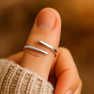 Adjustable Open Silver Thumb Ring – Handmade Modern Minimalist Sterling Silver Ring - Adjustable Stacking Ring For Everyday Wear