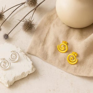 Sterling Silver Spiral Stud Earrings or 14K Gold Filled – Minimalist Swirl Earrings – Hypoallergenic Everyday Jewelry – Modern Boho