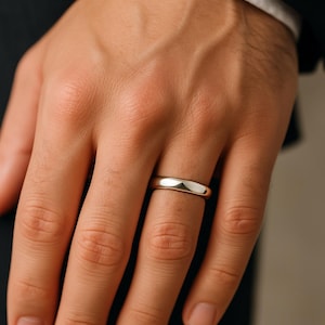 Mens 4 mm Sterling Silver Comfort Fit Wedding Band - Sterling Silver Wedding Band • Gifts For Him •  - Rings For Him - Mens Rings - Jewelry