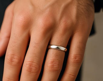 Mens Sterling Silver Wedding Band Ring, Real 925 Silver Band, Comfort Fit Ring, Minimalist Mens Ring, Simple Thick Silver Ring, Gift for Him