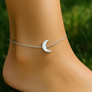 Sterling Silver Crescent Moon Anklet | Delicate Adjustable Anklet | Celestial Beach Jewelry - Celestial Anklet - St Clair Fine Jewelry