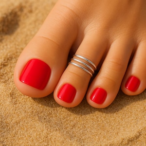 Toe Ring - 3 Piece Set - 14k Gold Fill or 925 Sterling Silver Adjustable Ring • Toe, Boho Stackable Band - Beachy Jewelry - Silver Toe Ring