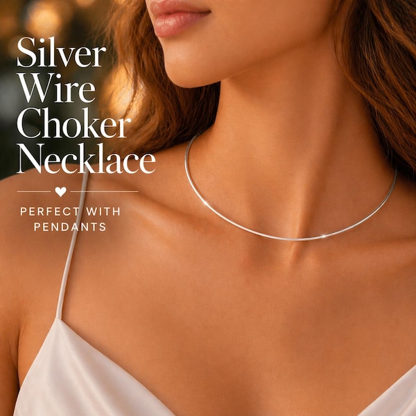 Gargantilla de plata de ley – Gargantilla minimalista de alambre de plata 925, collar moderno para usar a diario, regalo de joyería para ella.