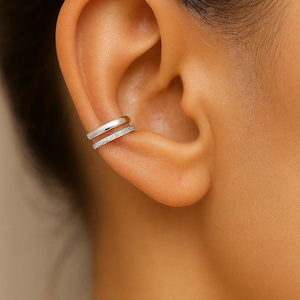 Popular Sterling Silver Ear Cuff Set: Smooth & Sparkle Set of 2 Adjustable No-Pierce Ear Cuffs by St Clair Fine Jewelry
