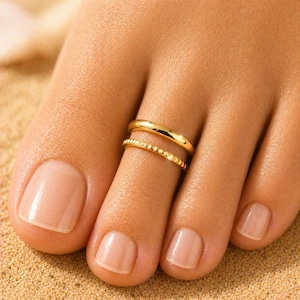 14K Gold Toe Ring Set – Adjustable Stackable Toe Rings, Minimalist Waterproof Summer Jewelry Gold Filled Or Solid Gold Toe Ring Gift For Her