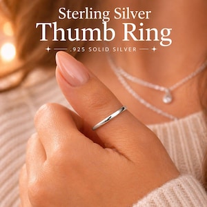 Sterling Silver Thumb Ring, Minimalist Silver Ring, Dainty Stacking Ring, Simple Everyday Jewelry, Adjustable Silver Band, Gift for Her
