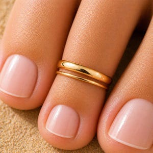 Conjunto de 2 anillos para los dedos del pie chapados en oro de 14 quilates, anillos ajustables de oro para los dedos del pie, anillos minimalistas apilables para los dedos del pie, delicado conjunto de anillos de oro para los dedos del pie, joyería de playa