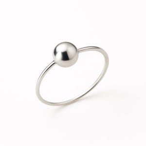 Minimalist Sterling Silver Solitaire Bead Ring – Dainty Stacking Band, Modern Everyday Jewelry - Womens Rings - Beaded Ring - St Clair