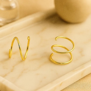 Spiral Hoop Earrings for Women — Sterling Silver or 14K Gold Filled — Double Hoops for One Piercing — Minimalist Double-Coil Twist Wrap
