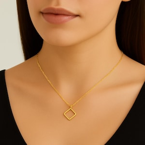 Minimalist Diamond-Shape Pendant Necklace – Sterling Silver or 14K Gold-Filled Necklace, Geometric Charm, Everyday Layering Jewelry