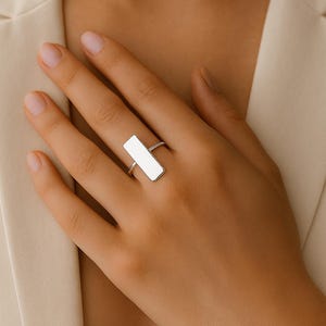 Sterling Silver Bar Ring – Minimalist Rectangle Statement Ring, Shiny Silver Geometric Ring, Modern Stacking Ring, Gift for Her