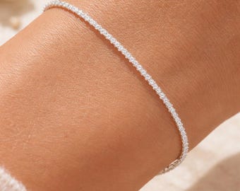 Sterling Silver Sparkle Glitter Chain Bracelet | Dainty Silver Bracelet | Minimalist Everyday Jewelry | Gift for Her By St Clair