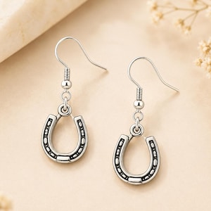 Sterling Silver Cowgirl Horseshoe Dangle Earrings – Cute Western Earrings, Lucky Horseshoe Jewelry, Rustic Rodeo Cowgirl Gift by St Clair