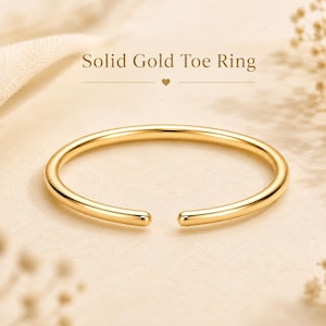 14K Solid Gold Toe Ring – Adjustable Dainty Open Toe Band – Real Gold Minimalist Ring – Thin Everyday Toe Ring Jewelry Gift for Her