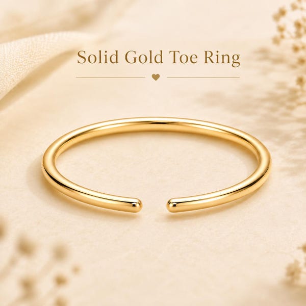 14K Solid Gold Toe Ring – Adjustable Dainty Open Toe Band – Real Gold Minimalist Ring – Thin Everyday Toe Ring Jewelry Gift for Her
