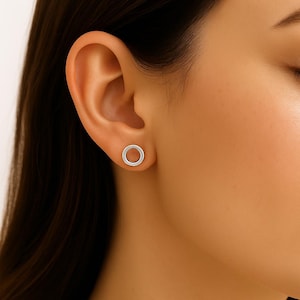 Sterling Silver Hollow Circle Stud Earrings | Minimalist Metal Jewelry | Everyday Silver Studs– Minimalist Gift for Her - Silver Earrings