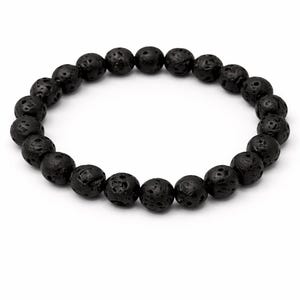 8mm Black Lava Beaded Bracelet - Stretchy Band – Natural Stone Bracelet for Men or Women – Minimalist Jewelry – Gift for Him - Natural Stone