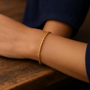 14K Gold-Filled Twisted Cuff Bracelet – Minimalist Sterling Silver Twist, Open Bangle, Stacking Bracelet, Everyday Jewelry