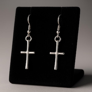 Pendientes colgantes minimalistas con cruz – Plata de ley o chapado en oro de 14k – Joyas cristianas ligeras – Regalo para ella