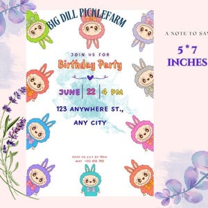 Labubu Birthday Card: Kawaii Collectible Toy Fan Art (Digital Template 5x7in Canva Edit)