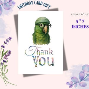 Thank You Card Parrot, Tropical Bird Greeting Card, Colorful Parrot Card , Wedding, Parrot Watercolor Art Illustration, Digital Download