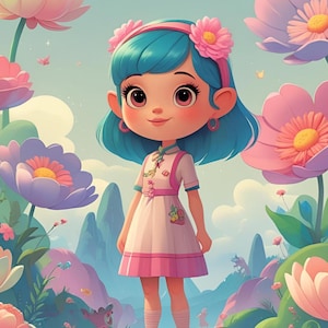 Vintage-inspirierte Cartoon Charakter Wandkunst | Fantasy Landschaft Digitaler Download | Pastell Kinderzimmer Dekor | A4 Printable für Kinderzimmer