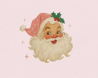 Retro Santa Embroidery Design, Vintage Christmas Embroidry File, Pink Santa Retro Instant Download, Machine Embroidery Design File, 5 sizes
