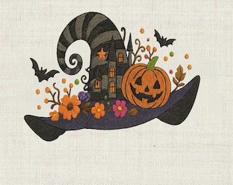 Haft czarownicy na Halloween, haft kwiatowy w stylu boho na Halloween, jesienny haft maszynowy, natychmiastowe pobranie Dst Pes Exp Jef Vp3
