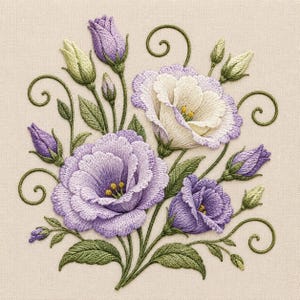 Purple Lisianthus Embroidery Design, Eustoma Flower Embroidery File, Purple Eustoma Flower, Floral Machine Embroidery Pattern PES DST JEF